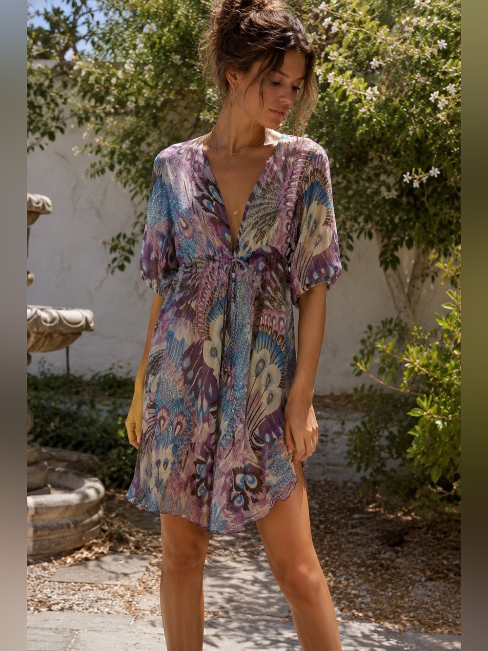 Vintage Tricia Fix 100% Silk Peacock Print Dress | Made in USA